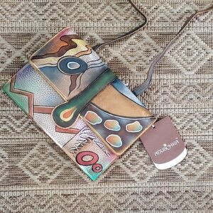 Anuschka Artistic Multicolor Leather Crossbody Clutch